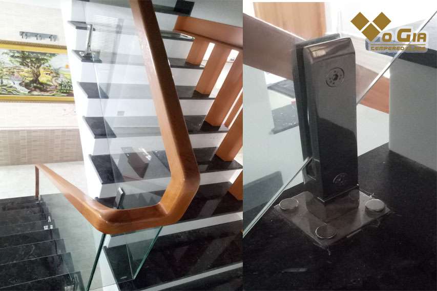 Cầu thang kính Đà Nẵng - Trụ lửng inox đặc tạo sự chắc chắn và tinh  tế cho cầu thang